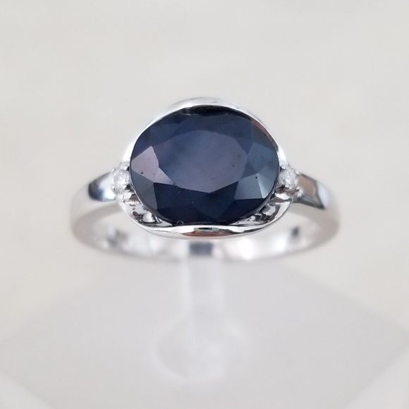Sterling 3.25ct Natural Sapphire & Diamonds Ring